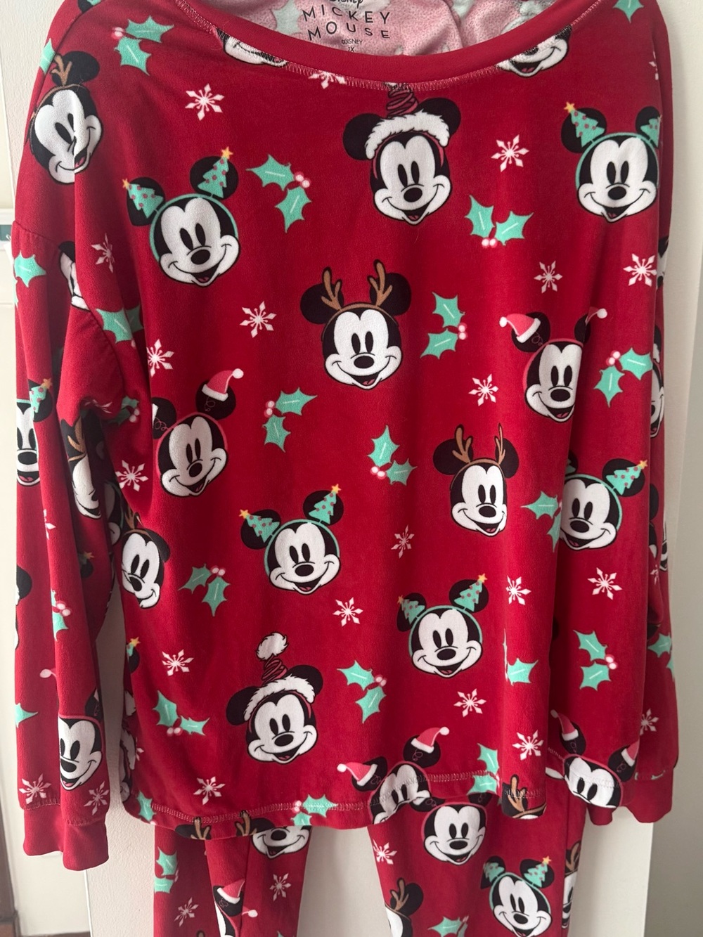 Disney Mickey Mouse Holiday Pajama top and bottom , like new .